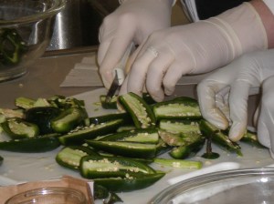 Chopping jalapenos
